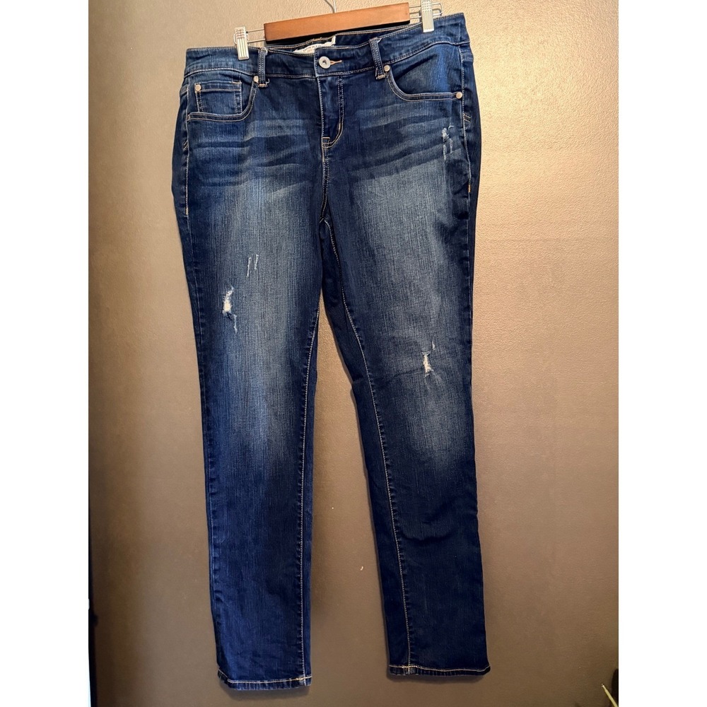Torrid Boyfriend Jeans Women 14R Blue Excellent Distressed Dark Wash Denim